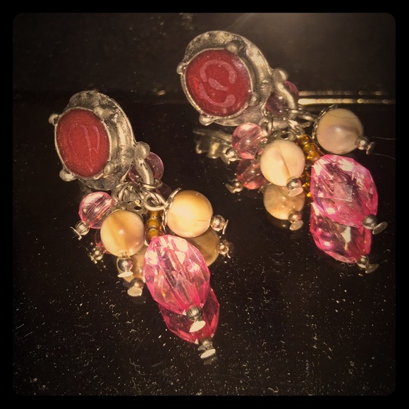 $ ⬇️ Vintage Wine, Rose & Antiqued Drop Earrings - Picture 1 of 2
